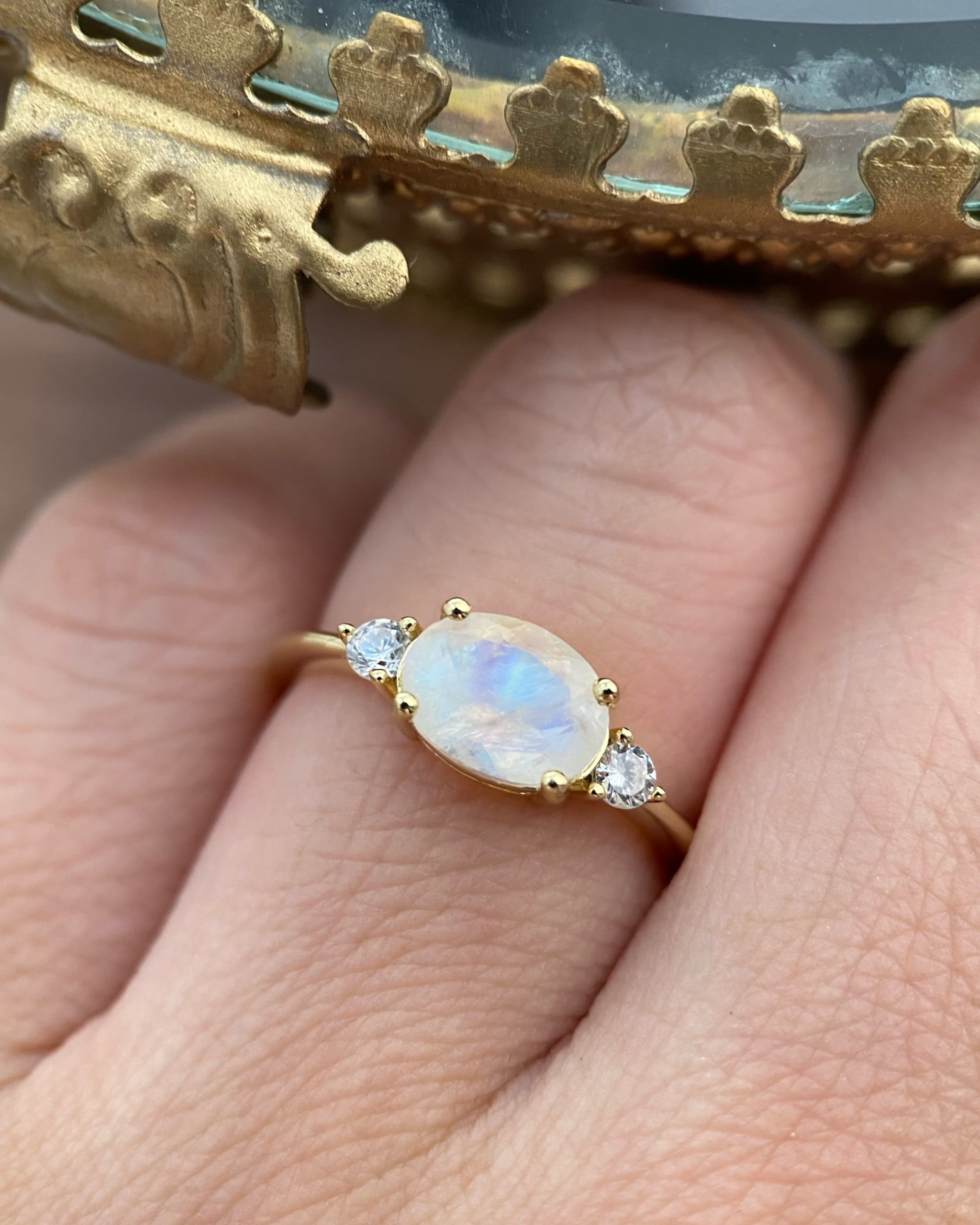 Lunette | Unique Handmade Natural Blue Moonstone Engagement Ring Oval Cut