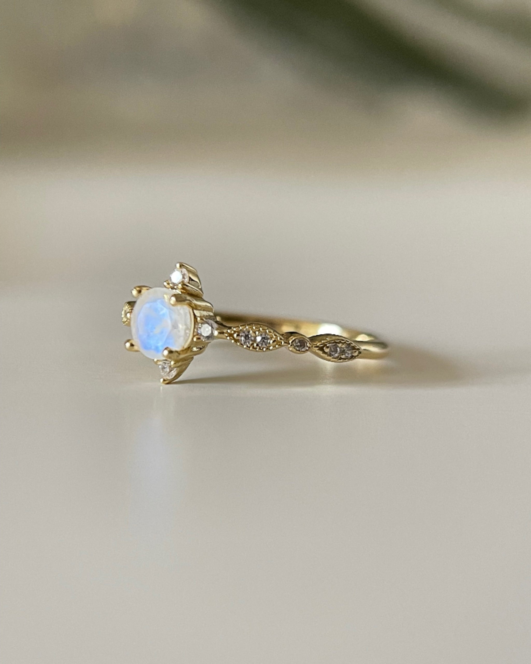 Lucentia | Handmade Natural Blue Moonstone Engagement Ring Round Cut