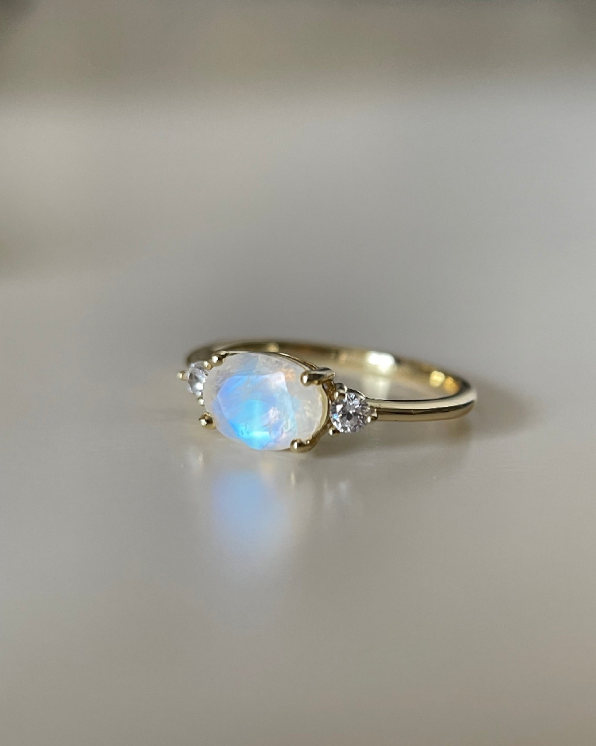 Lunette | Unique Handmade Natural Blue Moonstone Engagement Ring Oval Cut