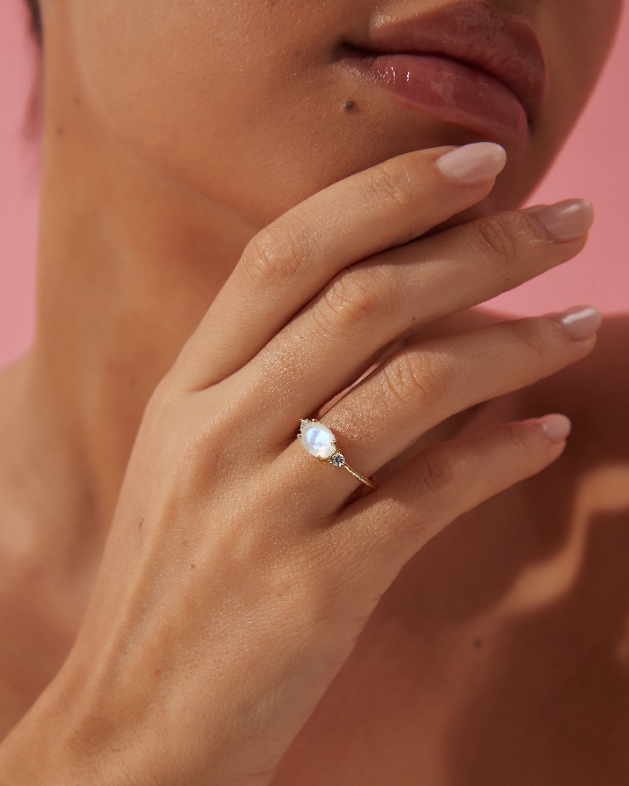 Lunette | Unique Handmade Natural Blue Moonstone Engagement Ring Oval Cut