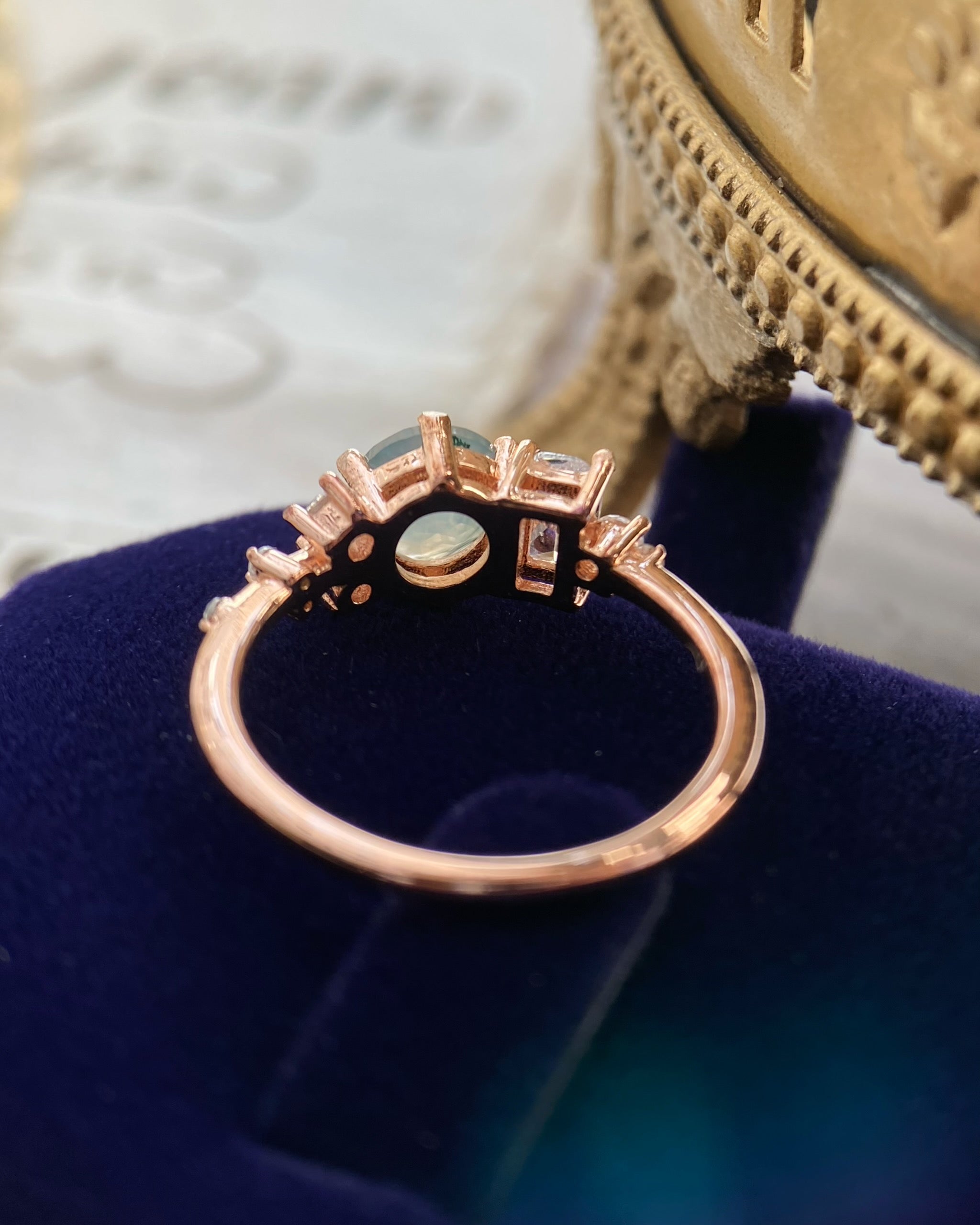 【Veridia Cascade】Bague de fiançailles unique, faite main, en agate mousse naturelle de 0,8 ct, forme ronde