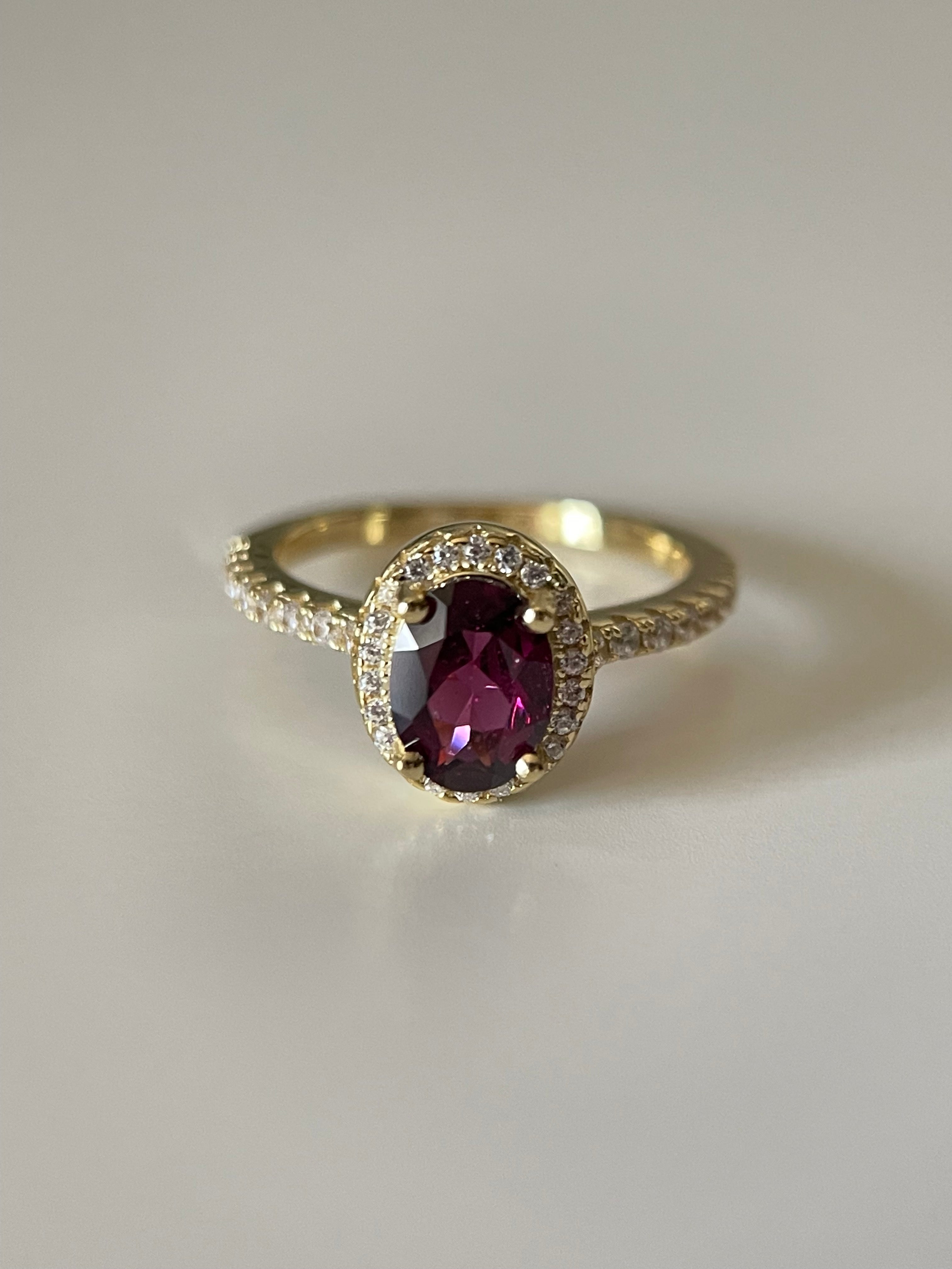 【Amara Cascade】Unique Handmade Natural Rhodolite Garnet Engagement Ring 1.5ct Oval Shape