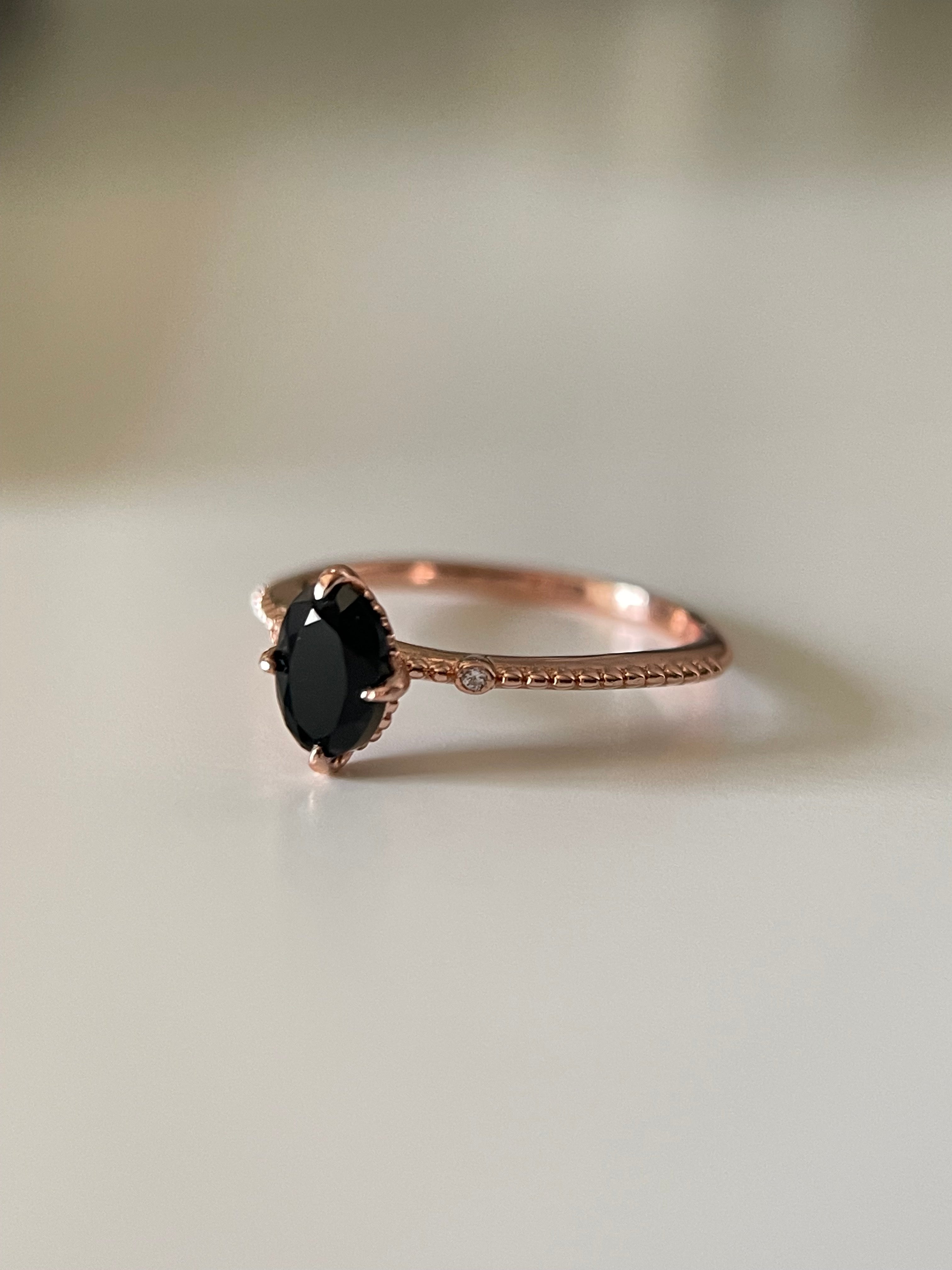 【Elysian Set】Handmade Natural Black Onyx Engagement Ring Set 2pcs 0.75ct Oval Shape