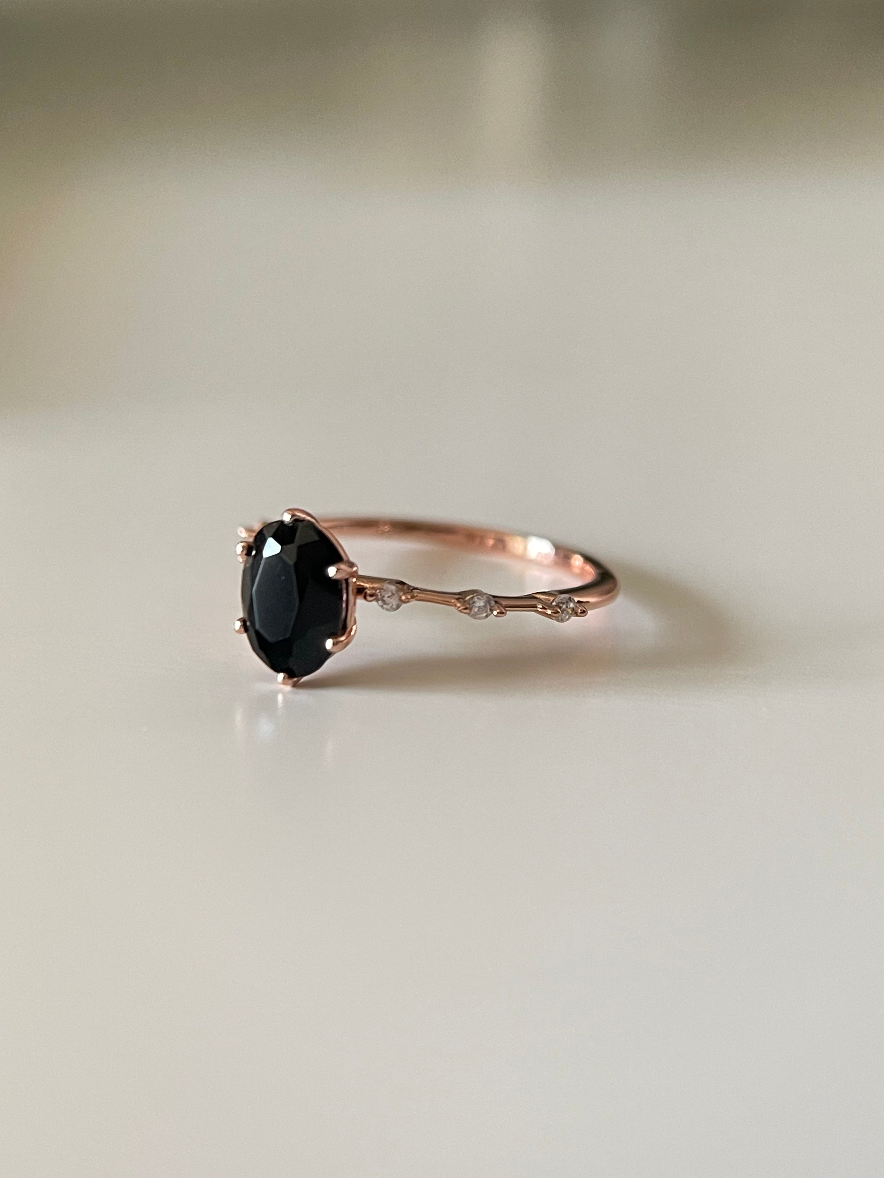 【Aegis】Handmade Natural Black Onyx Engagement Ring 1.5ct Oval Shape