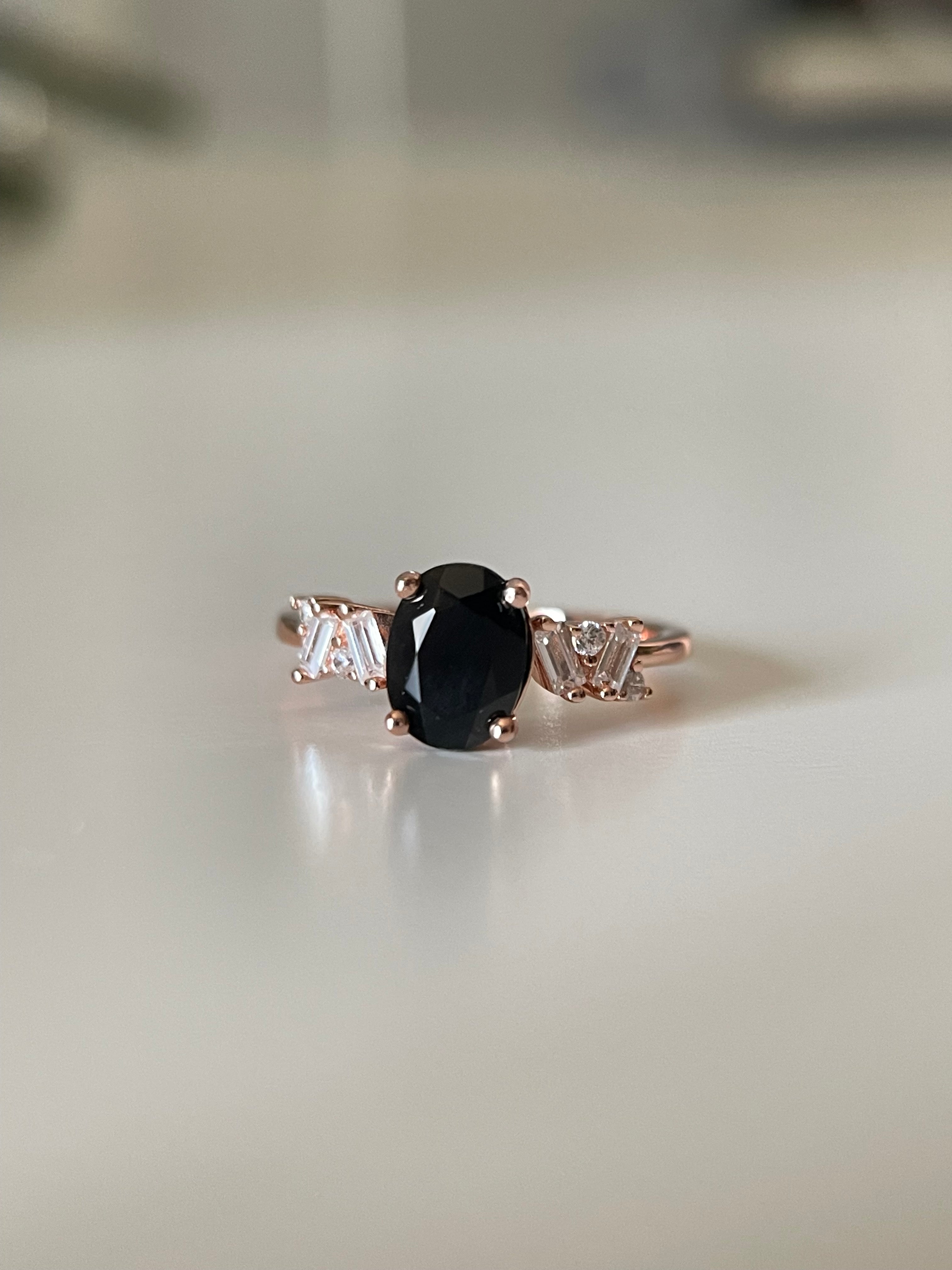 【Eclipsa】Handmade Natural Black Onyx Engagement Ring 1.5ct Oval Shape