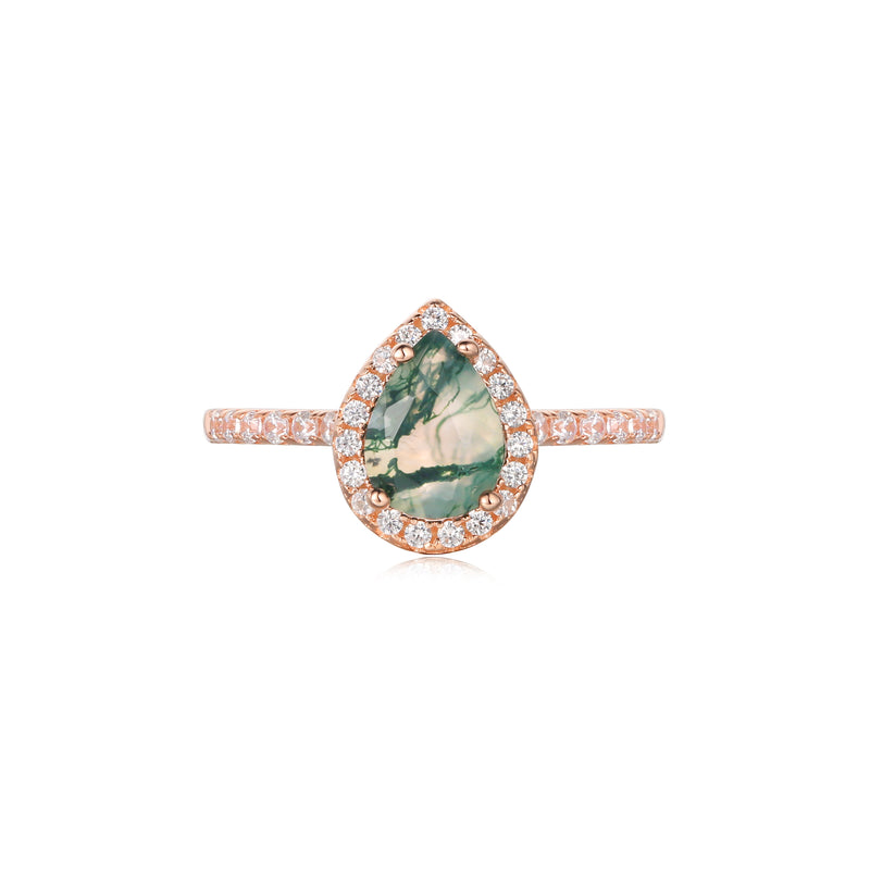 【Verdian】Unique Handmade Natural Moss Agate Engagement Ring 0.8ct Pear Shape
