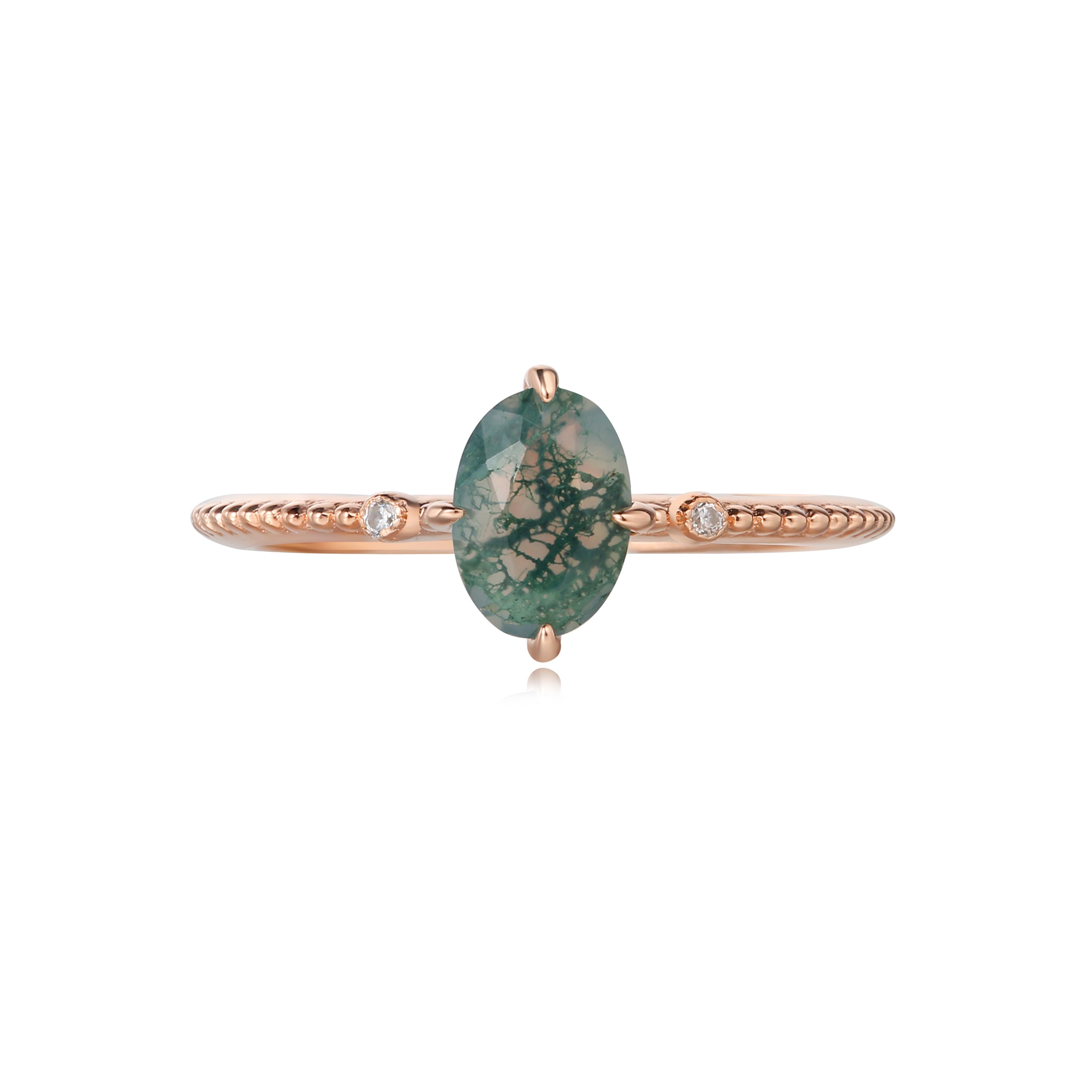 【Veridian set】Unique Handmade Natural Moss Agate Engagement Ring Set 2pcs 3ct Oval Shape