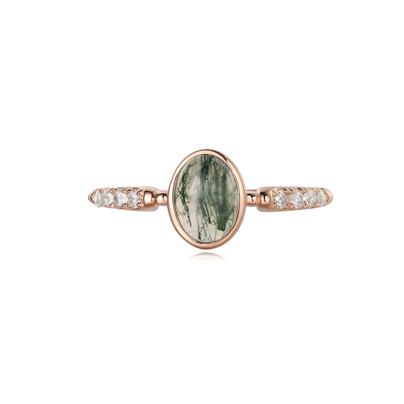 【Mossward】Unique Handmade Natural Moss Agate Engagement Ring 0.8ct Oval Shape