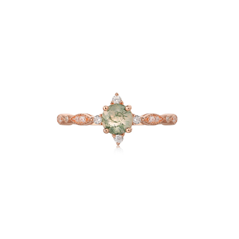 【Coralie】Unique Handmade Natural Moss Agate Engagement Ring 0.5ct Round Shape