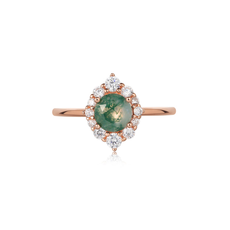 【Sylvana】Unique Handmade Natural Moss Agate Engagement Ring 0.8ct Round Shape