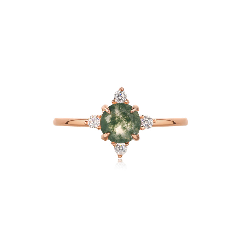 【THAILA】Unique Handmade Natural Moss Agate Engagement Ring 2cs Round Shape 0.8ct
