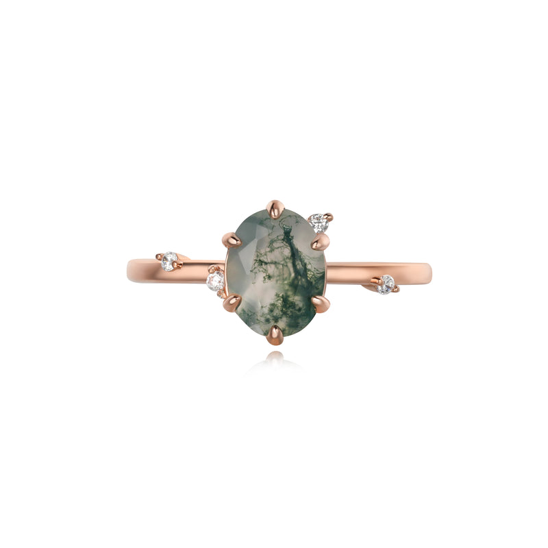 【Arbor】Unique Handmade Natural Moss Agate Engagement Ring 1.5ct Oval Shape