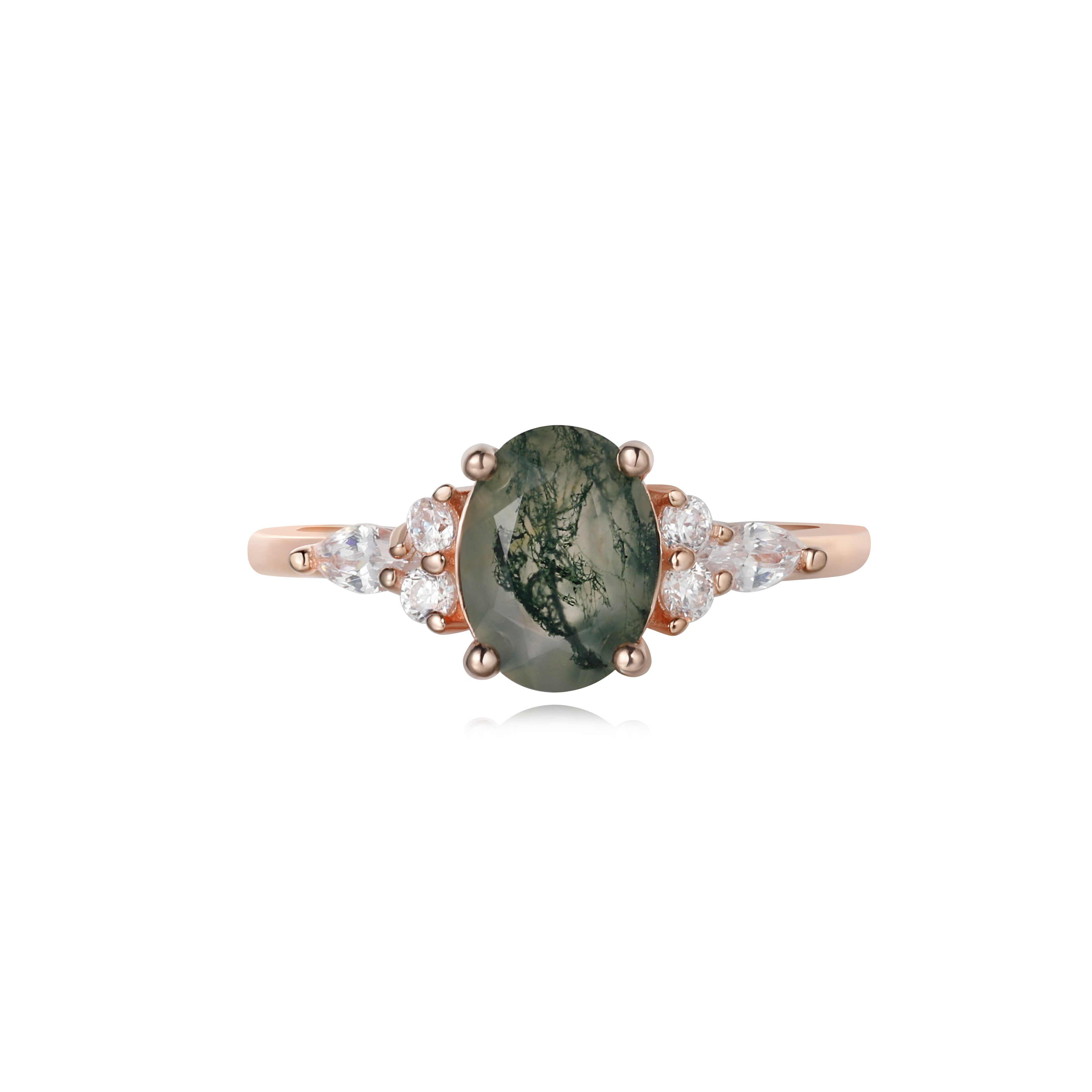 【Gala Garden】Unique Handmade Natural Moss Agate Engagement Ring 1.5ct Oval Shape