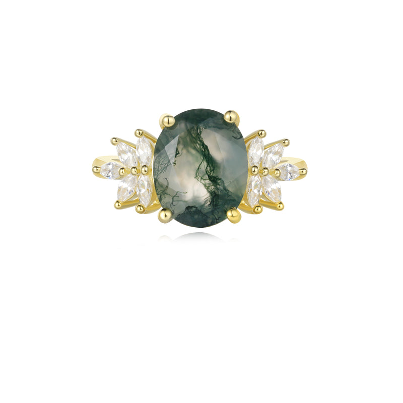 【SIERR】Unique Handmade Natural Moss Agate Engagement Ring Oval Shape 3c
