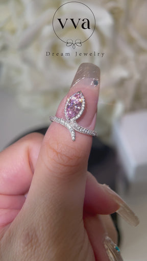Bague Moissanite Rose Marquise Plaqué Or 18K