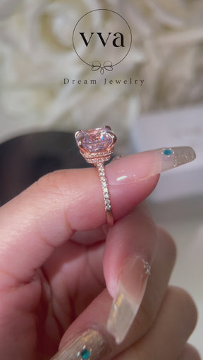 Bague de fiançailles Moissanite coussin rose 5ct 