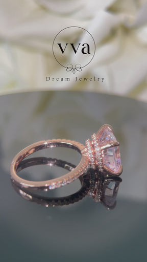 Bague de fiançailles Moissanite coussin rose 5ct 