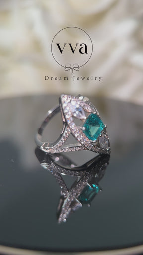 Asscher Cut Luxury Tourmaline Moissanite Ring