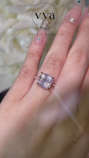 Bague de fiançailles Moissanite coussin rose 5ct 
