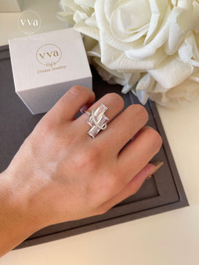 Bague Double Émeraude Moissanite Plaqué Or 8 Carats 18K 