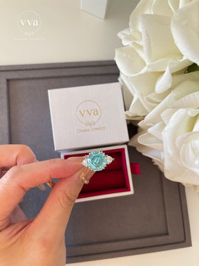 Asscher Cut Blue Moissanite Ring 8ct