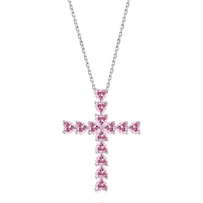 Pink Heart Cross Moissanite Necklace