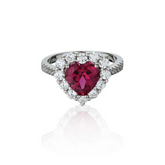 Bague Rubis Créé en Laboratoire en Forme de Coeur Plaqué Or 18K
