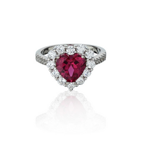 Bague Rubis Créé en Laboratoire en Forme de Coeur Plaqué Or 18K