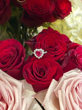 Bague Rubis Créé en Laboratoire en Forme de Coeur Plaqué Or 18K