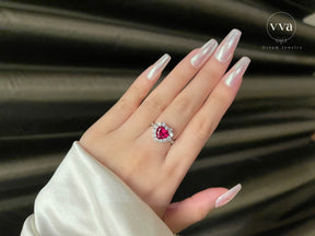 Bague Rubis Créé en Laboratoire en Forme de Coeur Plaqué Or 18K