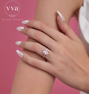 Bague de fiançailles Moissanite coussin rose 5ct 