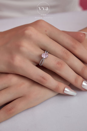 Bague Forme Ovale Zircon Rose 