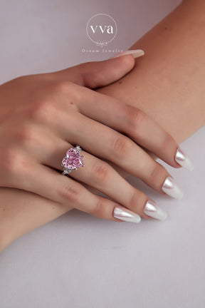 6ct Heart Shape Pink Moissanite Engagement Ring