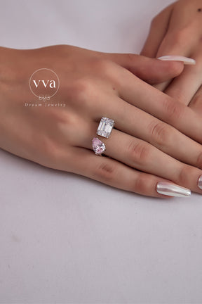 Bague de Fiançailles Deux Formes Moissanite Plaqué Or 18K 
