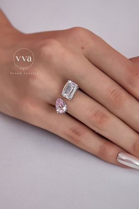 Bague de Fiançailles Deux Formes Moissanite Plaqué Or 18K 