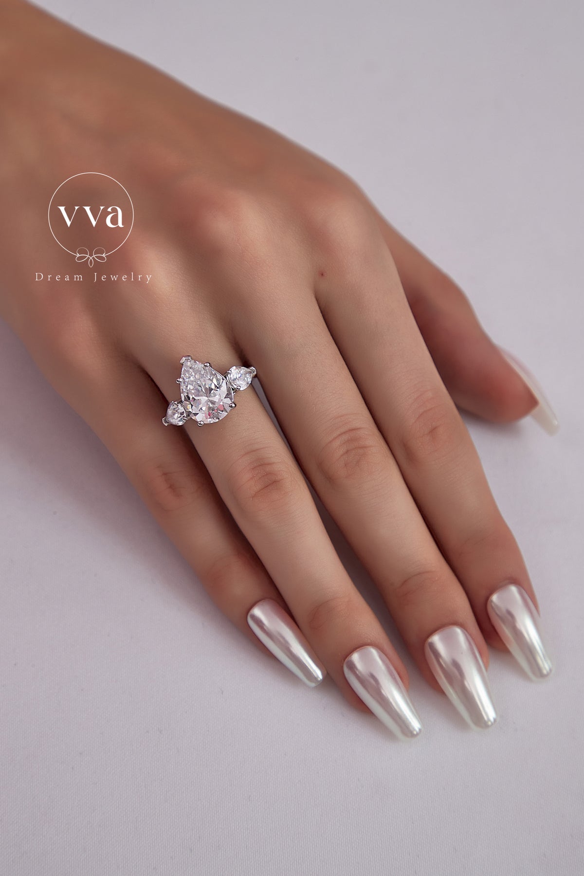 Pear Shape Moissanite Engagement Ring 5ct