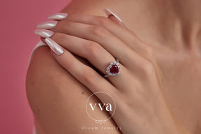Bague Rubis Créé en Laboratoire en Forme de Coeur Plaqué Or 18K