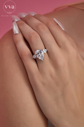Pear Shape Moissanite Engagement Ring 5ct
