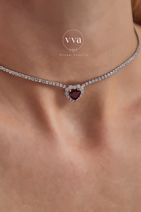 Heart Shape Lab-Created Ruby Necklace
