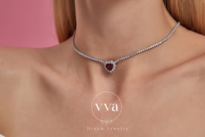 Heart Shape Lab-Created Ruby Necklace