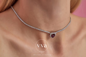 Heart Shape Lab-Created Ruby Necklace