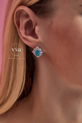 Boucle d'oreille en tourmaline Paraiba bleue créée en laboratoire 1,5 ct 