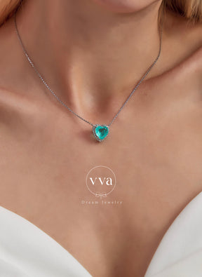Lab-Created Paraiba Tourmaline Heart Shape Necklace 3ct