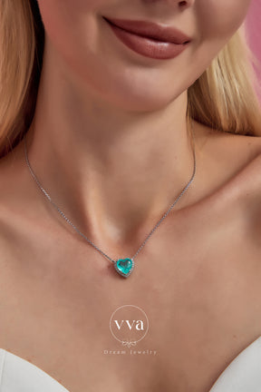 Lab-Created Paraiba Tourmaline Heart Shape Necklace 3ct