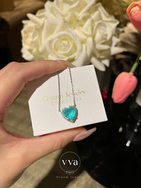 Lab-Created Paraiba Tourmaline Heart Shape Necklace 3ct