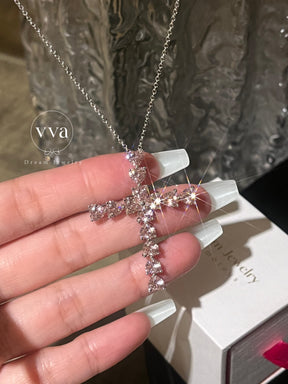 Pink Heart Cross Moissanite Necklace