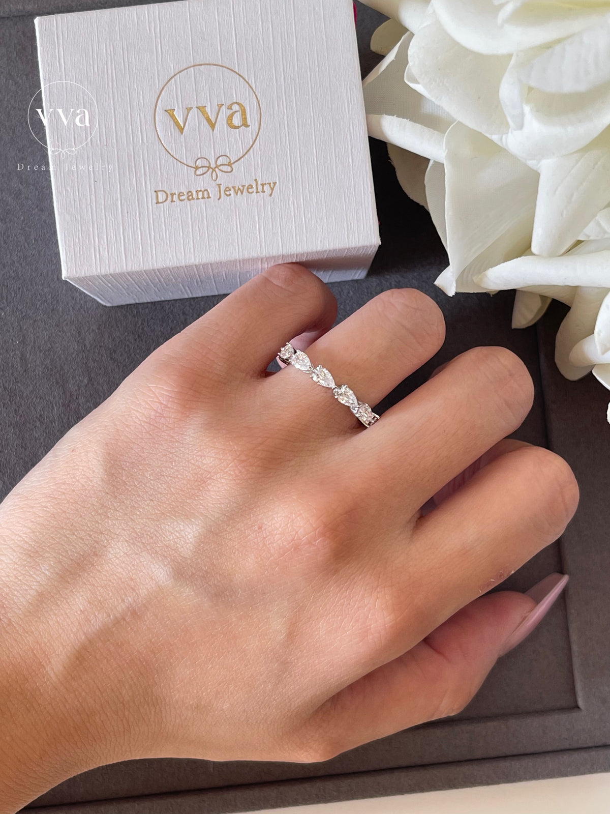 Pear Shape Radiant Cut Moissanite Engagement Ring