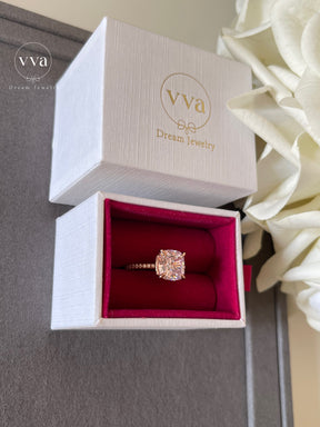 Bague de fiançailles Moissanite coussin rose 5ct 