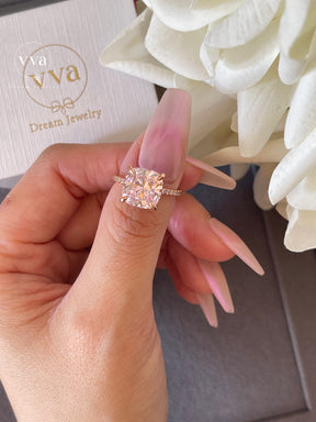 Bague de fiançailles Moissanite coussin rose 5ct 