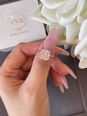 Bague de fiançailles Moissanite coussin rose 5ct 